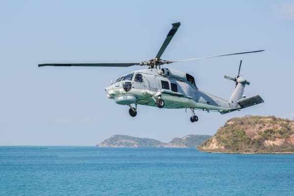 Helicopter above sea Helicopter Jet Rentals Greece - Вертолет и самолет в аренду Греция - My Greek Holidays